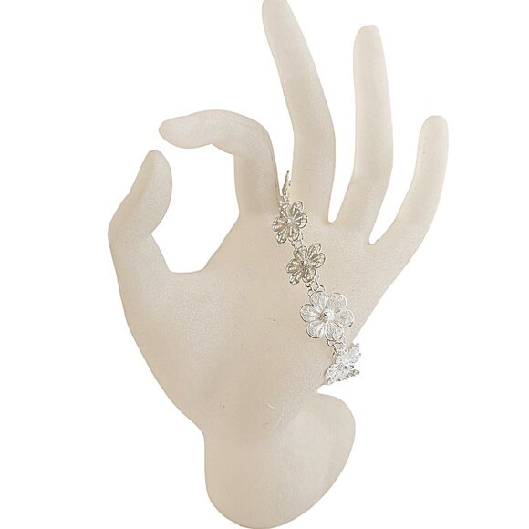 Sterling Silver Filigree Flower Bracelet. - 7 1/2". 7.4 gms. New - Picture 1 of 3